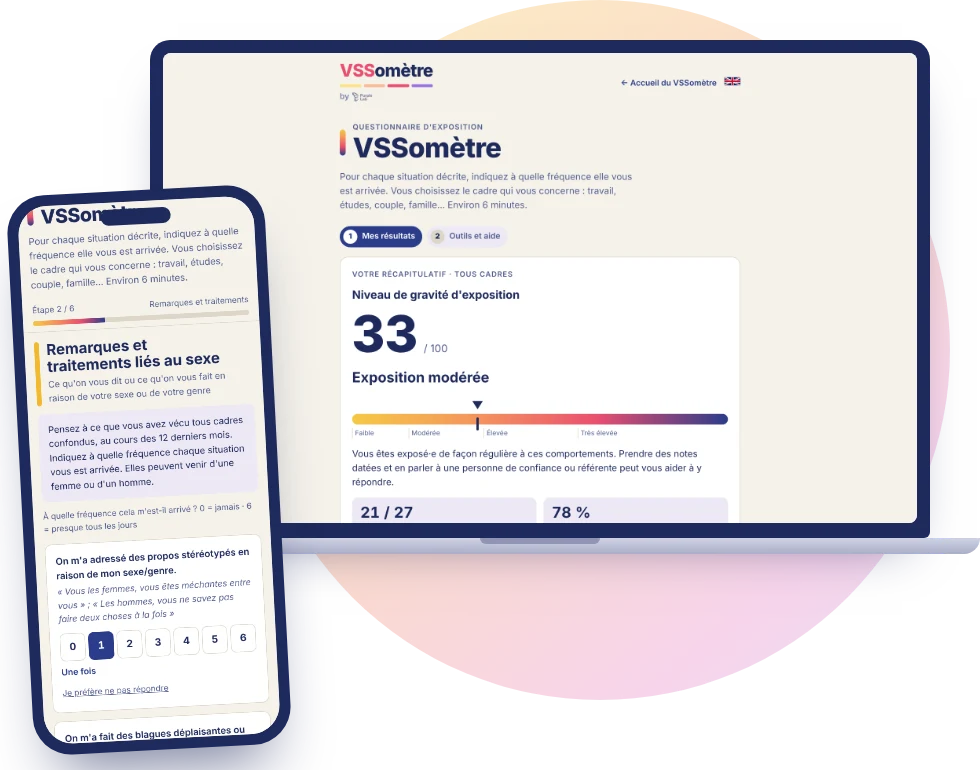 Le VSSomètre sur un ordinateur et un téléphone : un questionnaire en ligne qui donne un niveau d'exposition